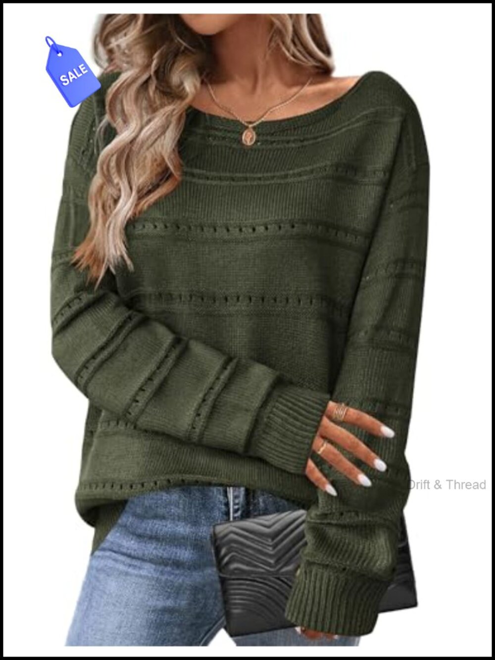 Crochet Knit Off Shoulder Pullover Sweater Loose Fit